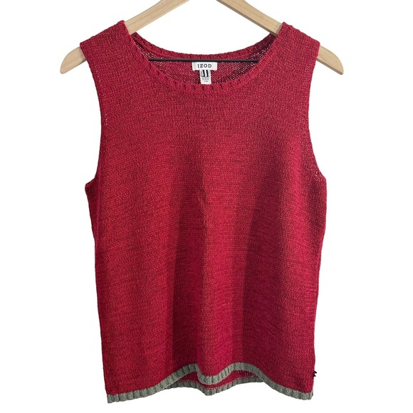 IZOD Pullover Acrylic Knit Sweater Vest Top Red Large Preppy Academia - Picture 1 of 6